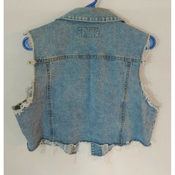 Vintage Breaker Jeans Denim Jacket Vest Button Front Size Large Cropped/Frayed - Picture 4 of 7